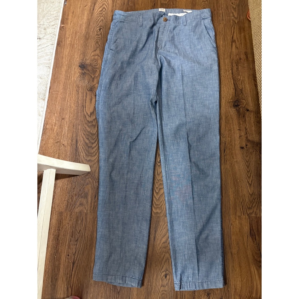 Gap Girlfriend Khaki Pants 8 Tall Blue Indigo Chambray Cotton Trousers 397683-00